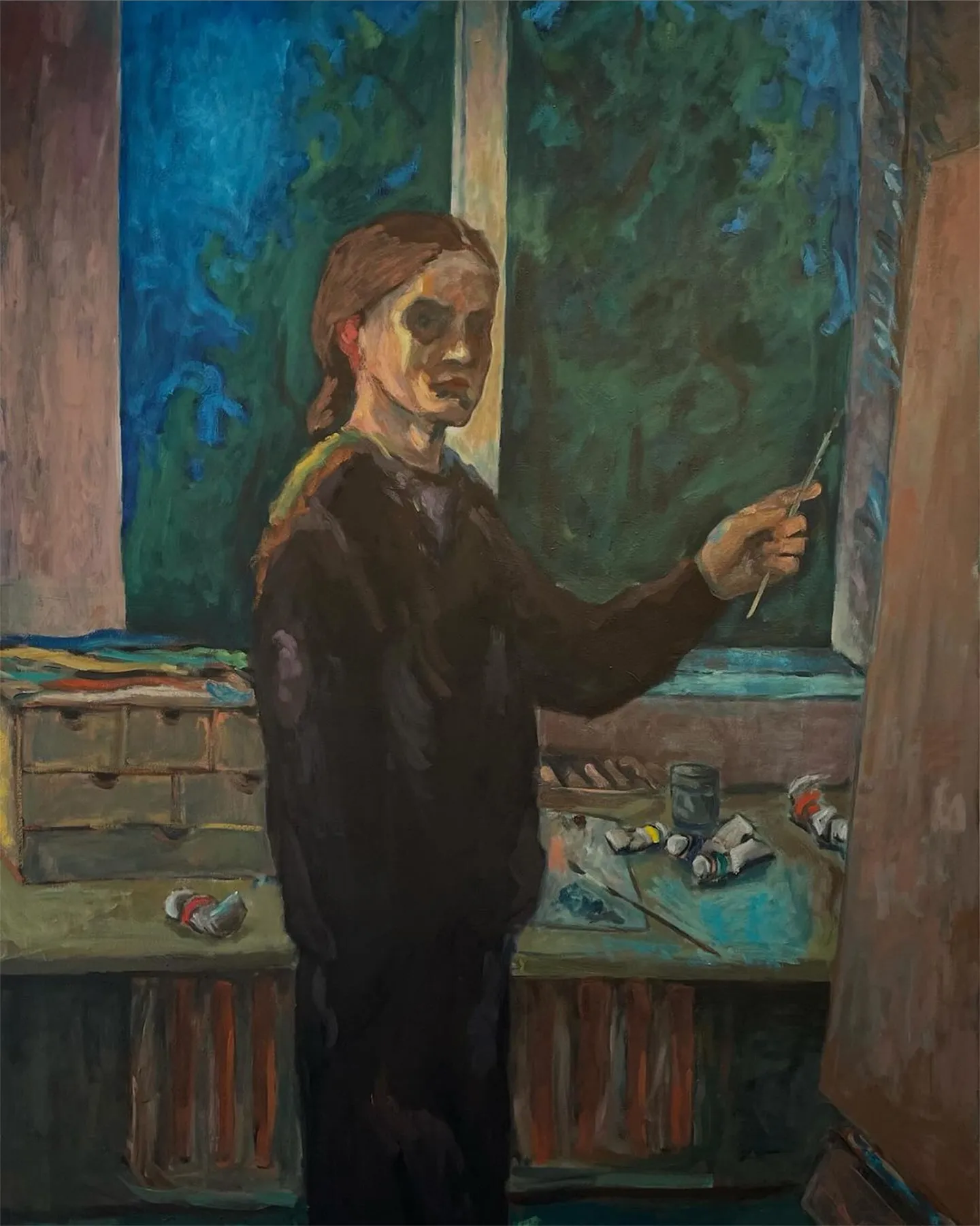 Jule Rudrof Portrait Acryl im Edward Munch Style.