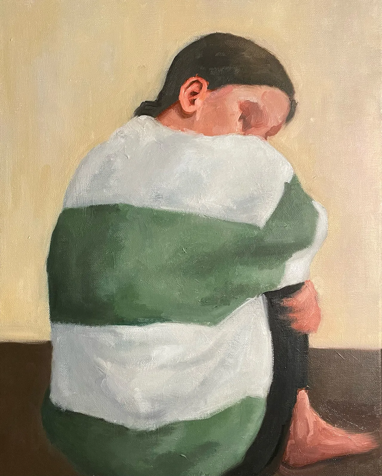 Acrylgemälde Selbstportrait im gestreiften Pulli - Jule Rudrof.