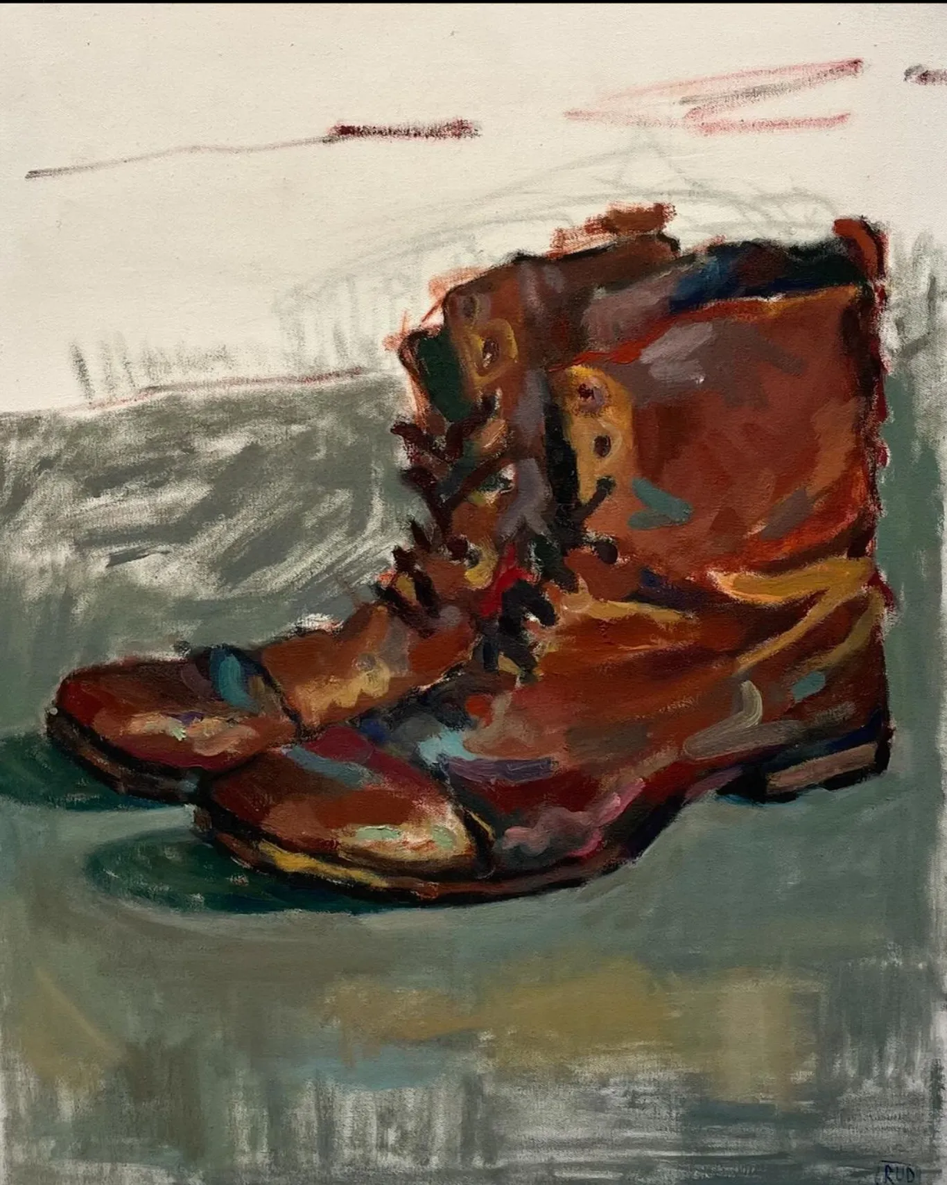 Öl auf Leinwand Studie braue Schuhe/Stiefel.