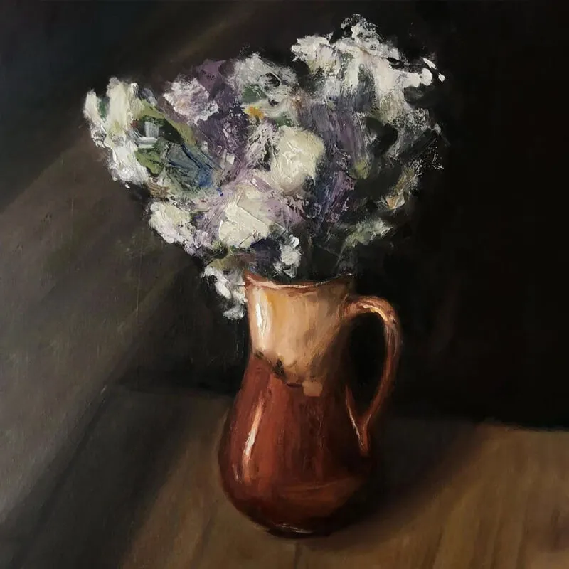 Acryl Stilleben Blumen in Vase.