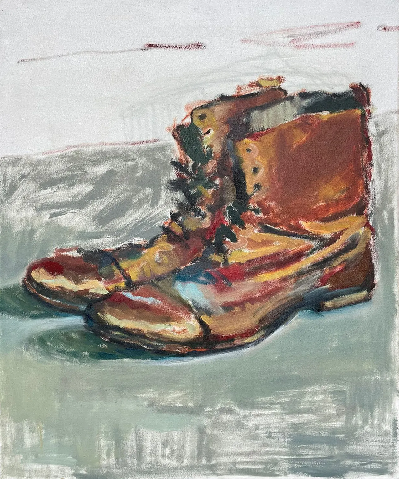 Öl auf Leinwand Studie braue Schuhe/Stiefel.