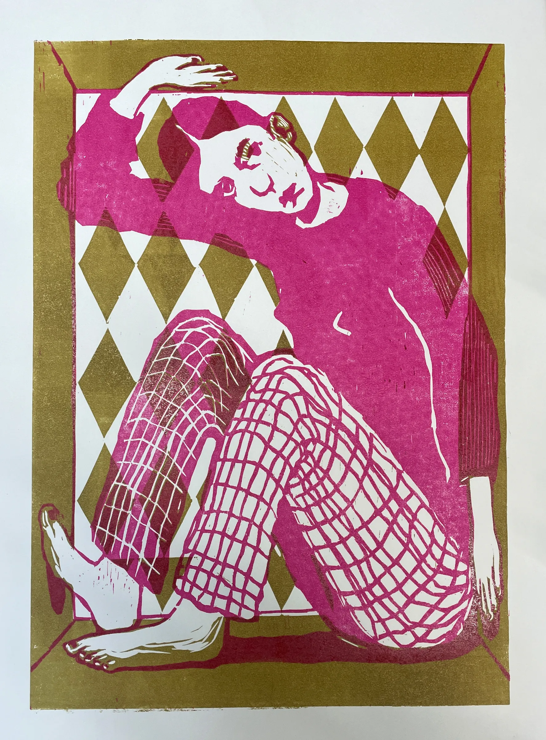 Mehrfarbiger Linoldruck von Jule Rudrof.