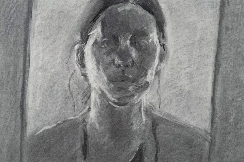 Kohle/Graphit Zeichnung - Selbstportrait Jule Rudrof.